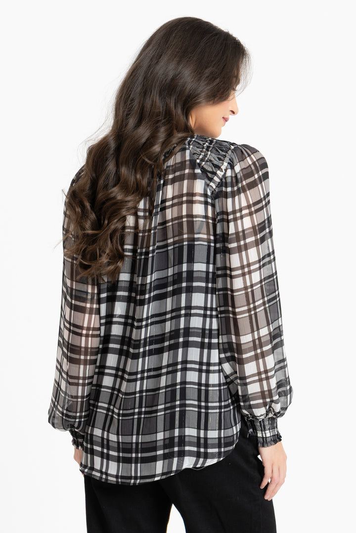 Seeking Lola Honey Comb Blouse - Black Lurex Check