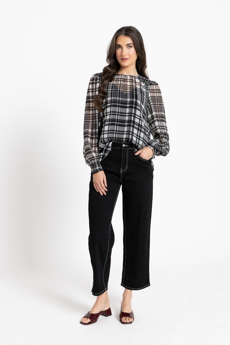 Seeking Lola Honey Comb Blouse - Black Lurex Check