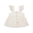Baby dress with ruffled straps on a white background