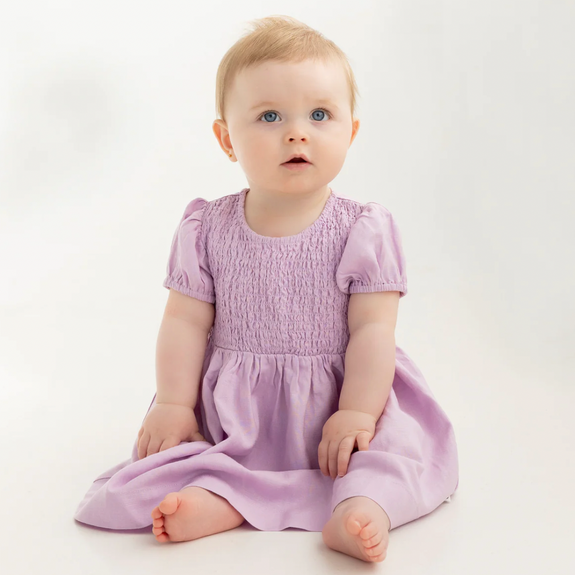 Kynd Baby orchid linen dress available from www.thecollectivenz.com