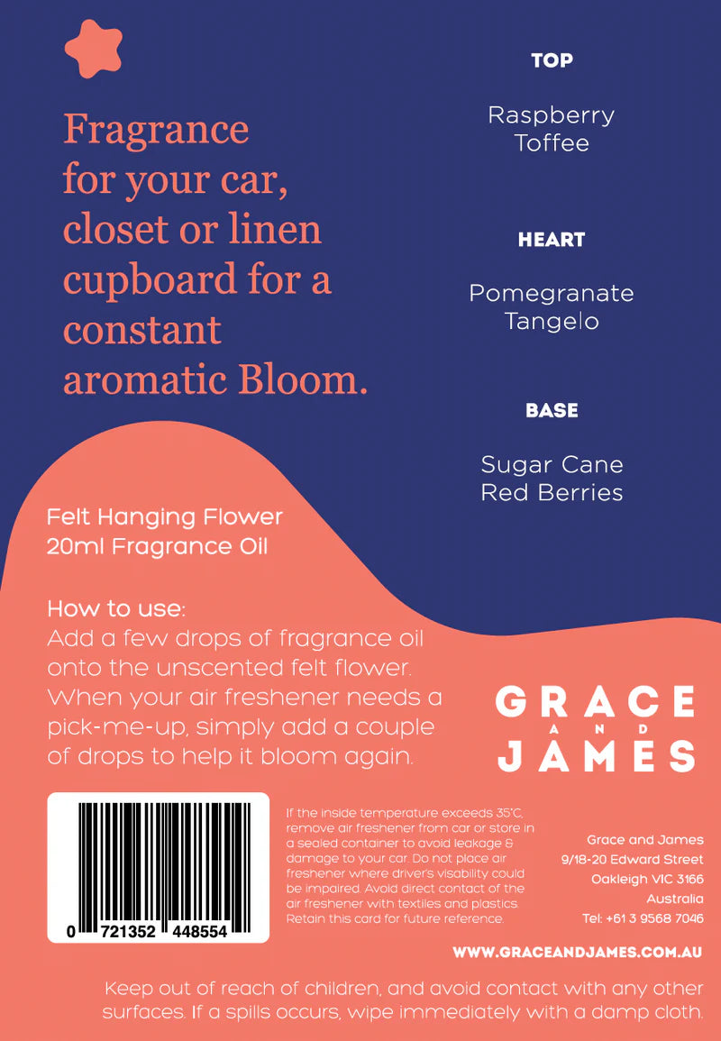 Bloom Collection - Raspberry & Pomegranate Felt Air  Freshener