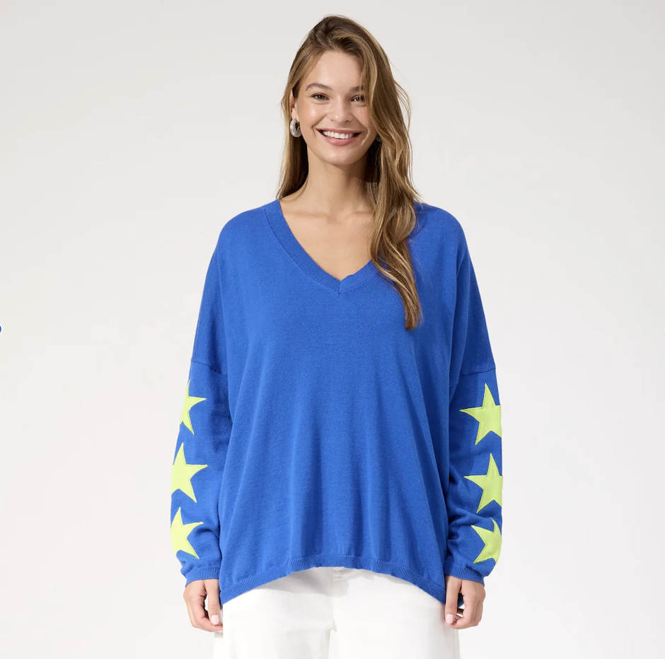 Vermont Star V Neck Jumper ONE SIZE - Cobalt