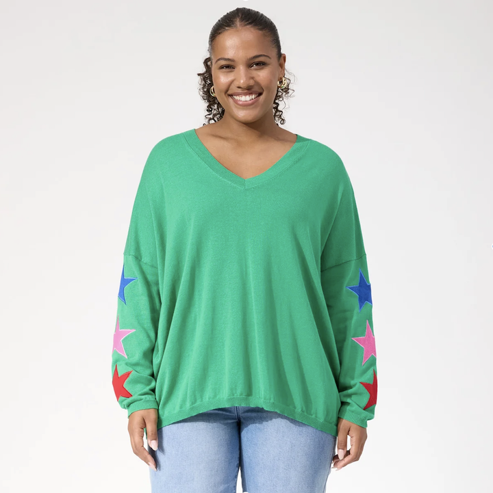 Vermont Star V Neck Jumper ONE SIZE - Green
