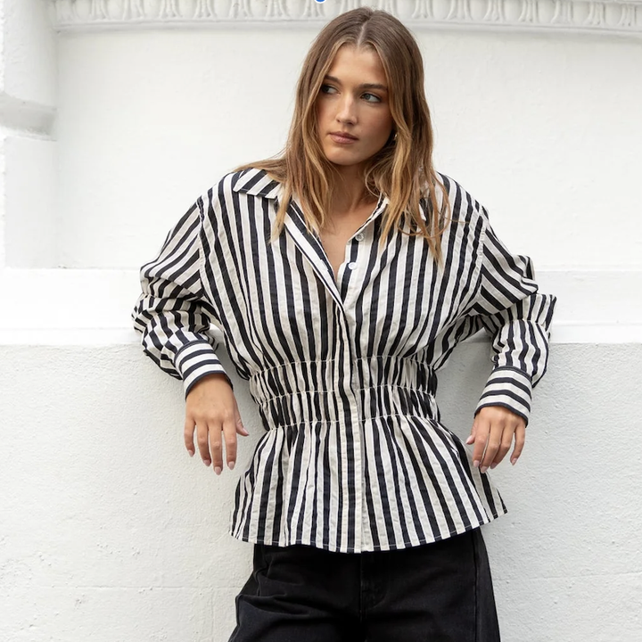Composite Black Bone Stripe Shirred Body Shirt