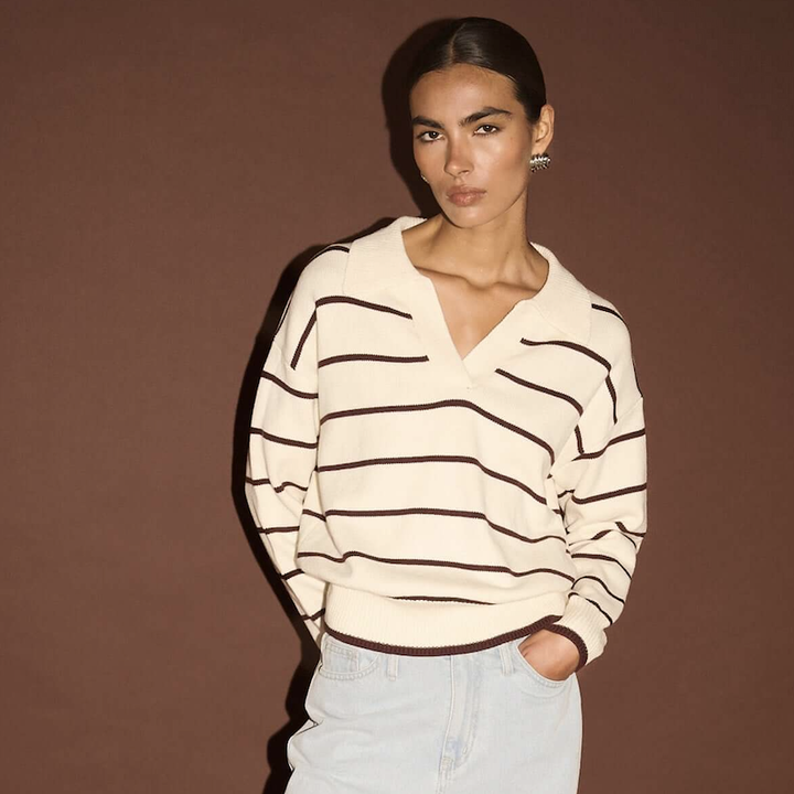 Elara Polo Jumper - Cream/Chocolate