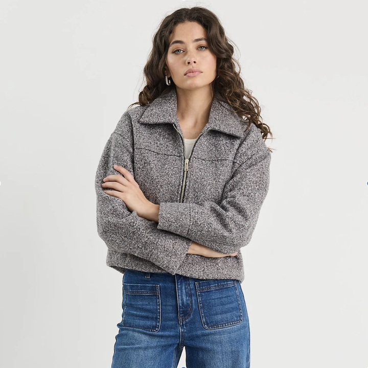 Dune Charcoal Boucle Zip Front Jacket