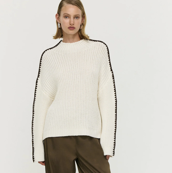 Finn High Neck Jumper - Cream / Choc