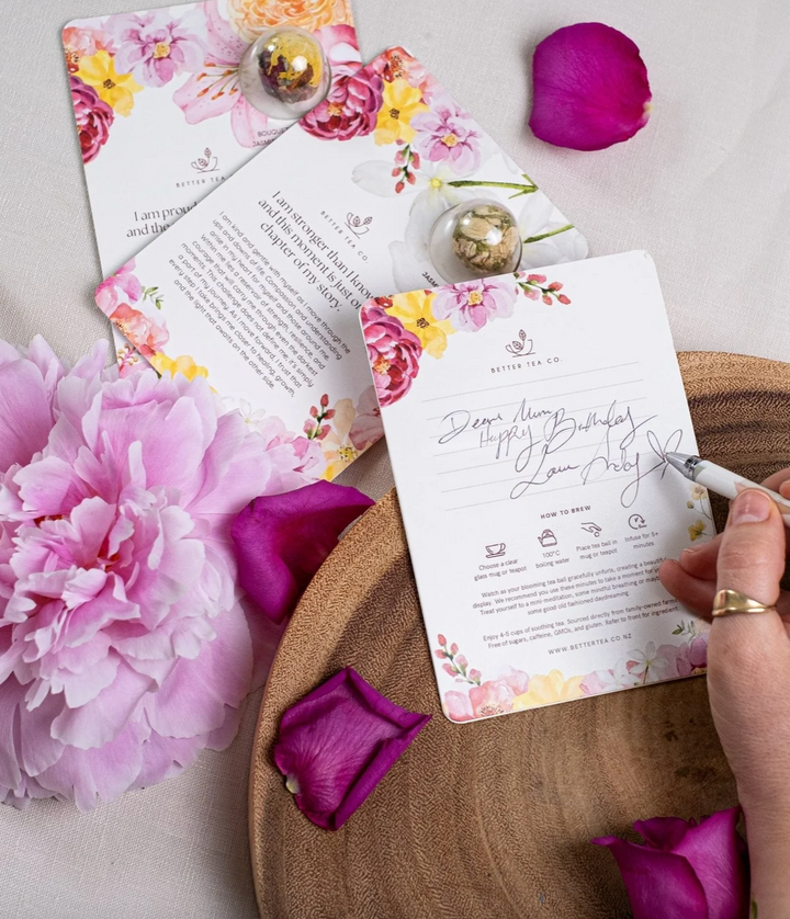 Individual Blooming Tea Ball on Affirmation Card