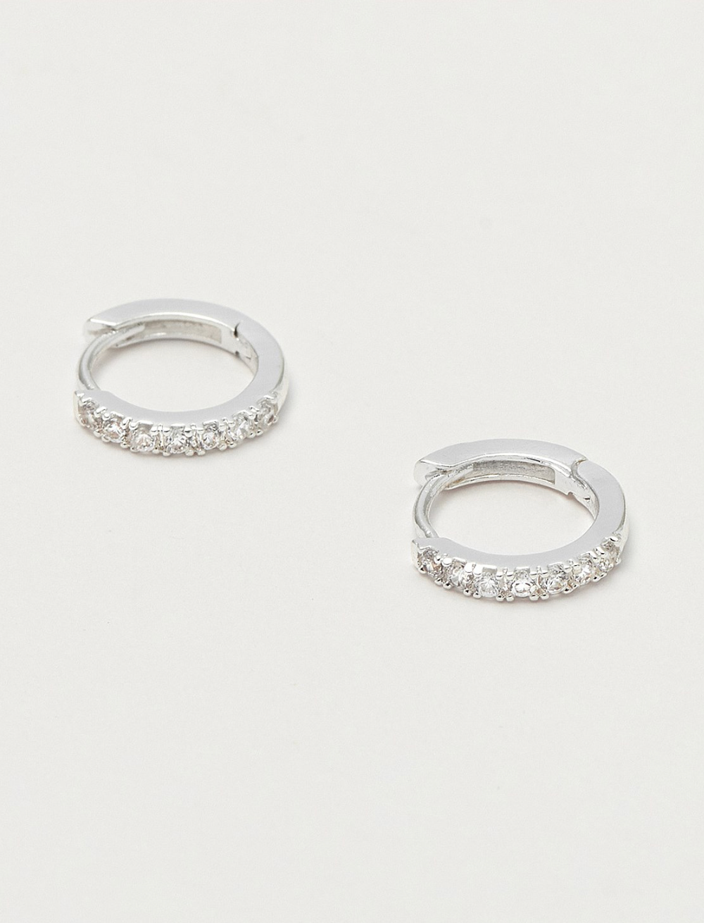 Pave Set Hoop Earrings With White Cz - Silver Plated