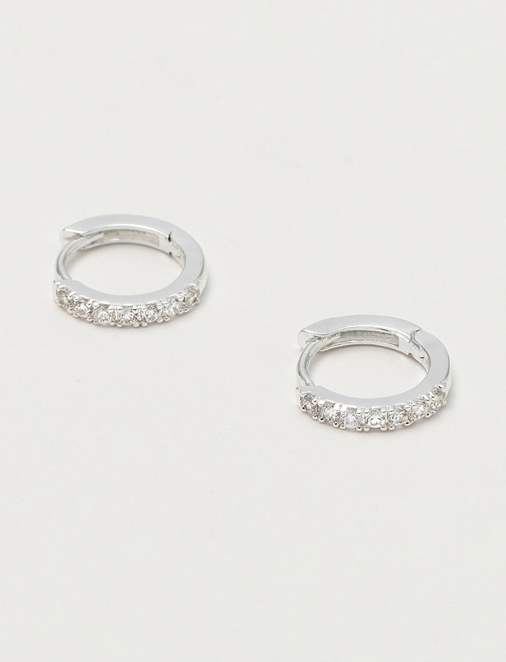 Pave Set Hoop Earrings With White Cz - Silver Plated