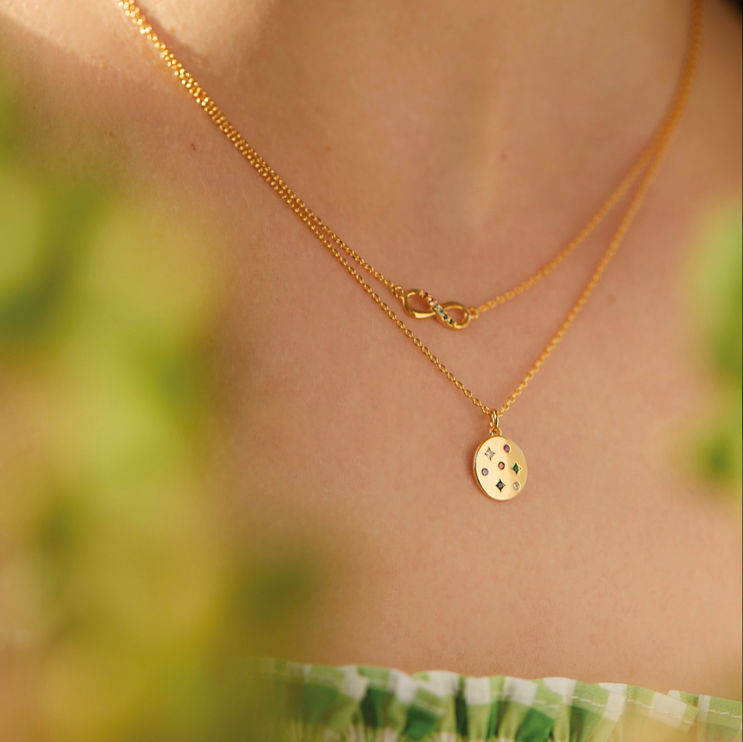 Mix Cz Coin Necklace - Gold Plated