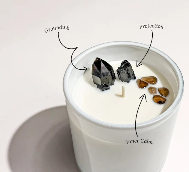 Smoky Quartz Crystal Candle | Opal & Sage