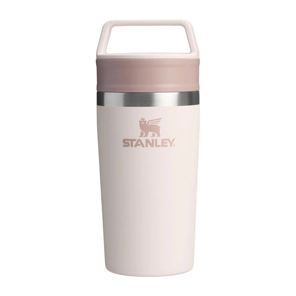 Pink Stanley tumbler on a white background