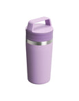 Purple tumbler with a silver base on a white background