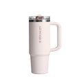 Stanley travel mug with handle on a white background