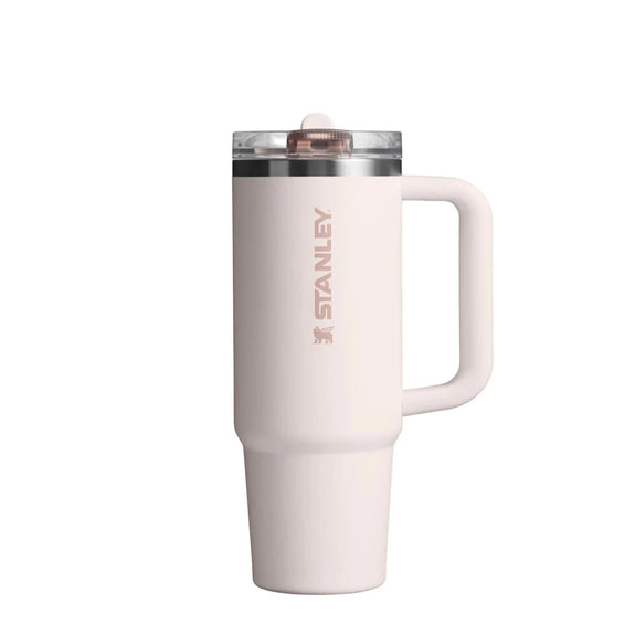 Stanley travel mug with handle on a white background
