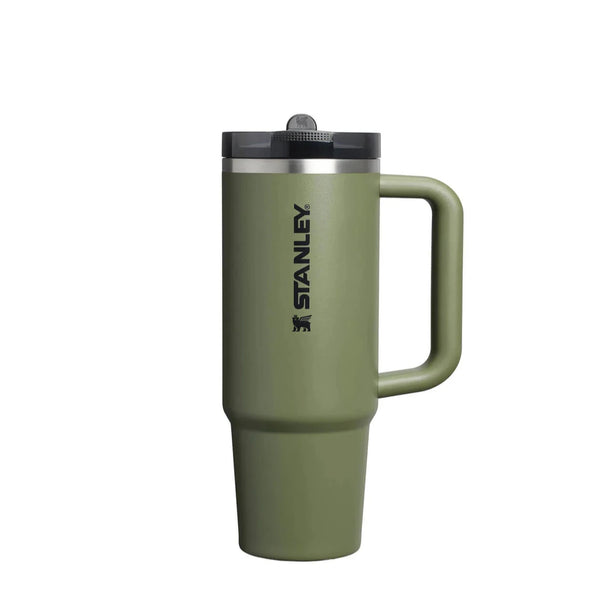 Green Stanley travel mug on a white background