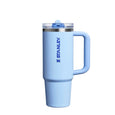 Light blue Stanley travel mug on a white background