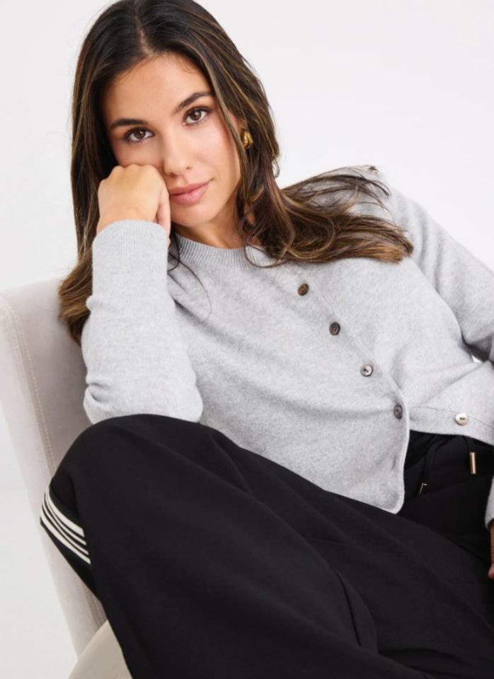 Autograph Light Grey Soft Fine Gauge Crewneck Cardigan