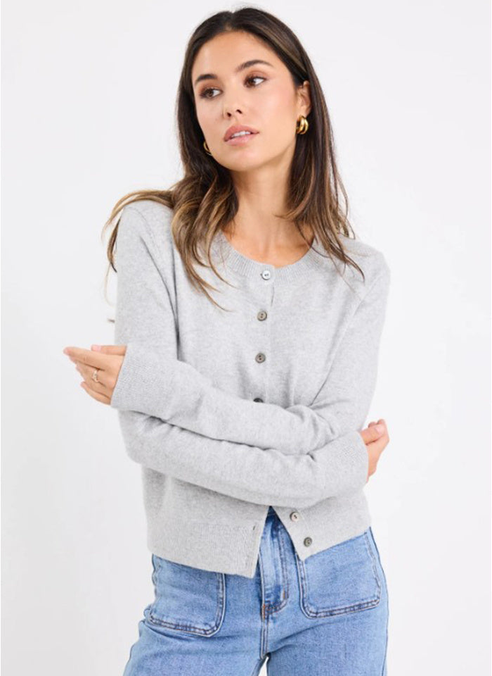 Autograph Light Grey Soft Fine Gauge Crewneck Cardigan