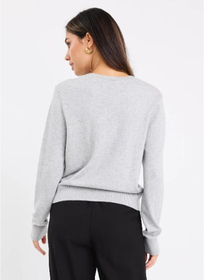 Autograph Light Grey Soft Fine Gauge Crewneck Cardigan