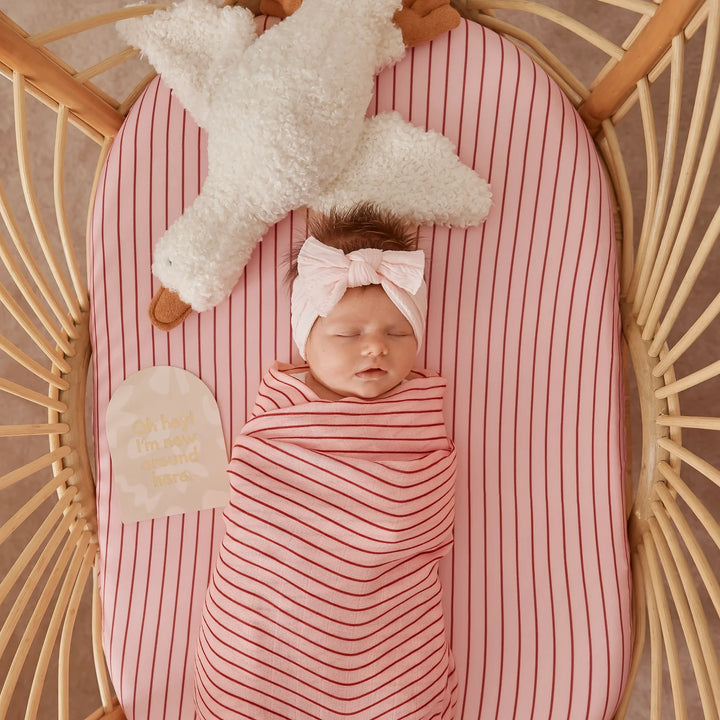 Strawberry Stripe  Fitted Bassinet Sheet/Change Pad Cover | Fox & Fallow