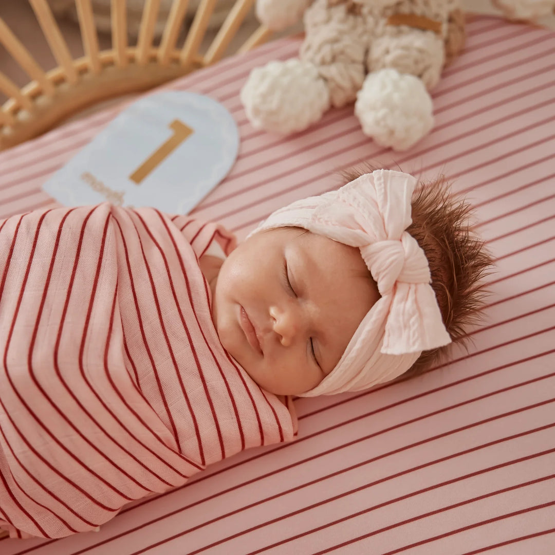 Strawberry Stripe Fitted Cot Sheet | Fox & Fallow