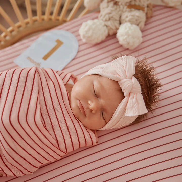 Strawberry Stripe Fitted Cot Sheet | Fox & Fallow