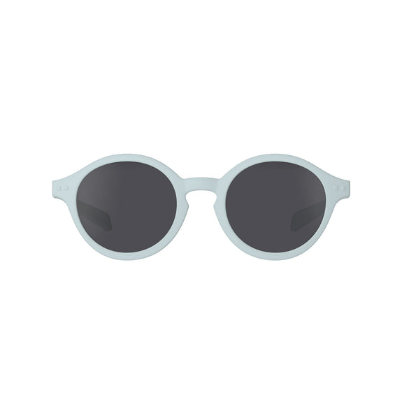 Sunglasses with round lenses and light gray frame on a white background