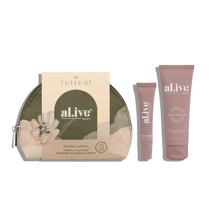 Experience a touch of everyday indulgence with the al.ive body Hand & Lip Gift Set, infused with the refreshing yet subtly sweet notes of Raspberry Blossom. Available from www.thecollectivenz.com