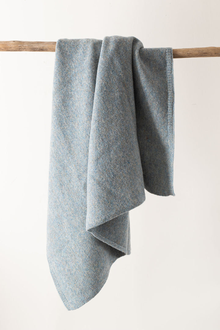 100% Wool Knit Baby Blanket - Stone Blue