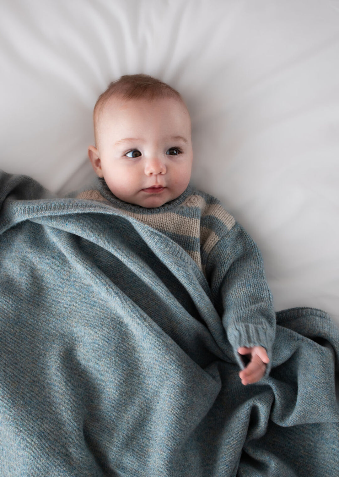 100% Wool Knit Baby Blanket - Stone Blue