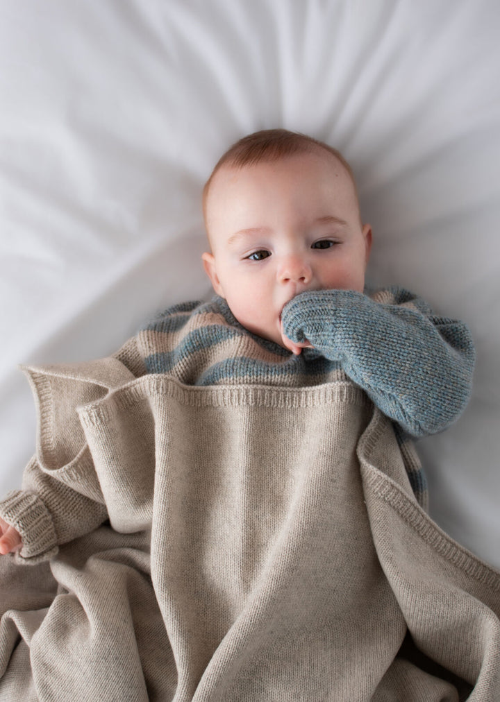 100% Wool Knit Baby Blanket - Stone Taupe