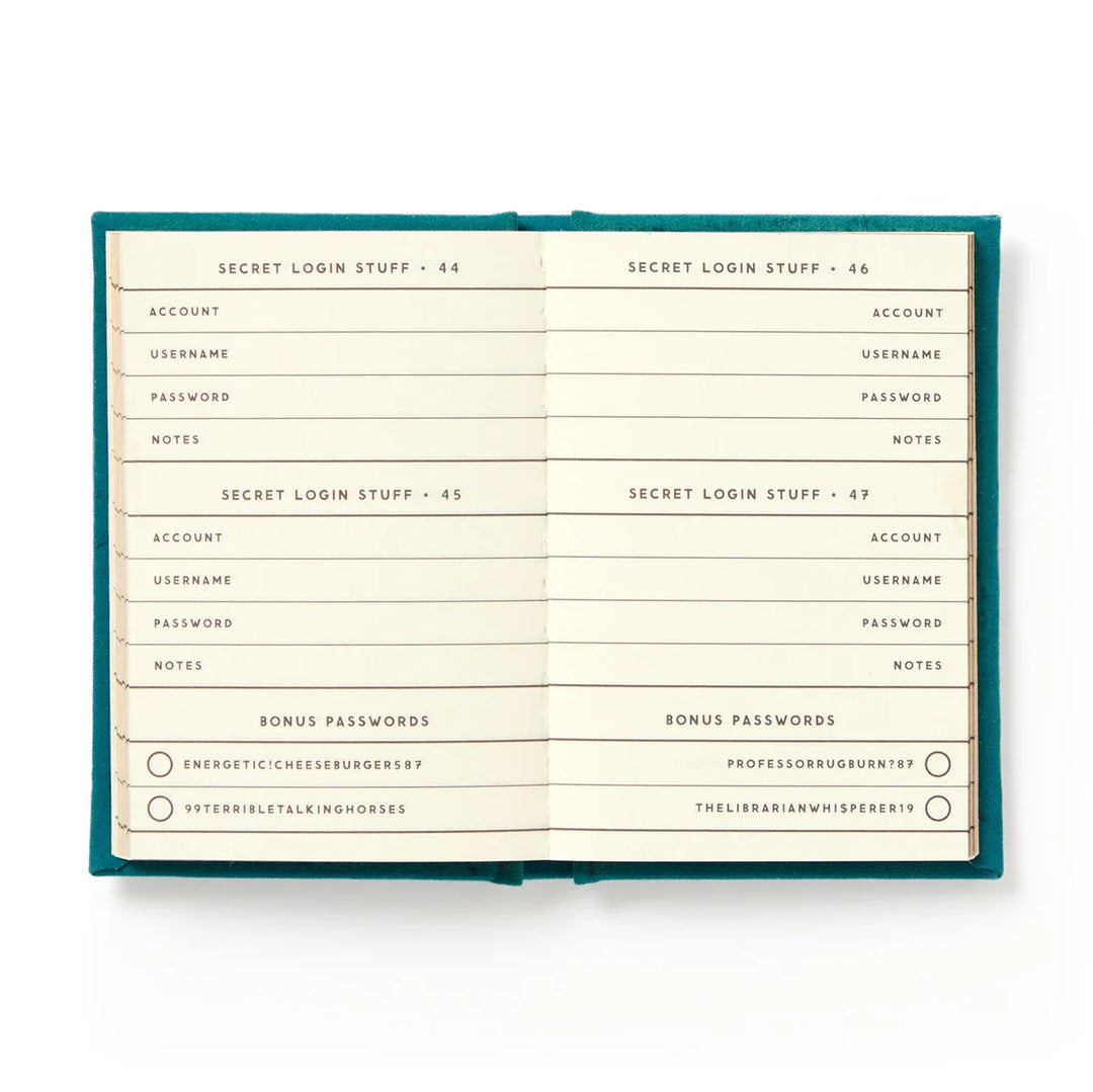 Password manager book with entries on a white background