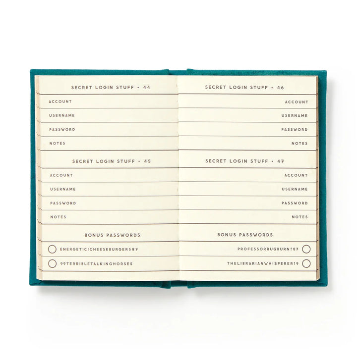 Password manager book with entries on a white background