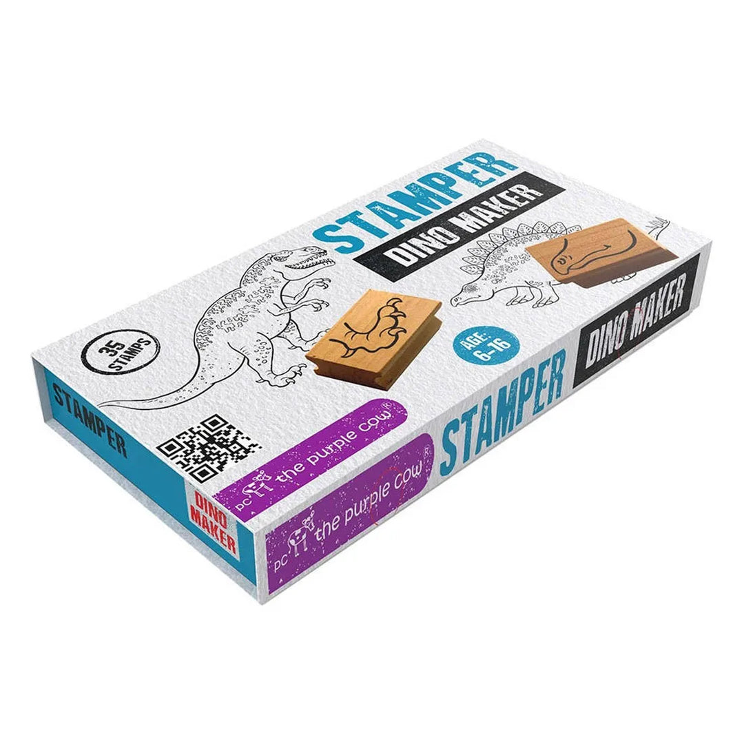 Box of Stamper Dino Maker with illustrations of dinosaurs on a white background