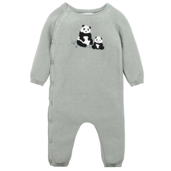 Bebe Angus panda knitted romper available from www.thecollectivenz.com