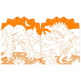 Coloring book with dinosaur illustrations on orange pages