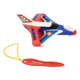 Toy glider with red, blue, and white colors on a white background