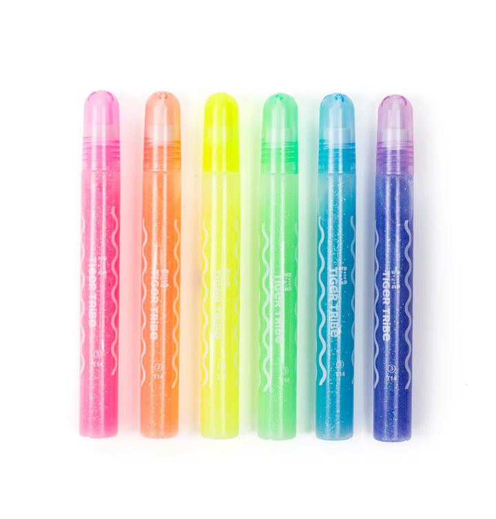 Set of six colorful highlighters on a white background