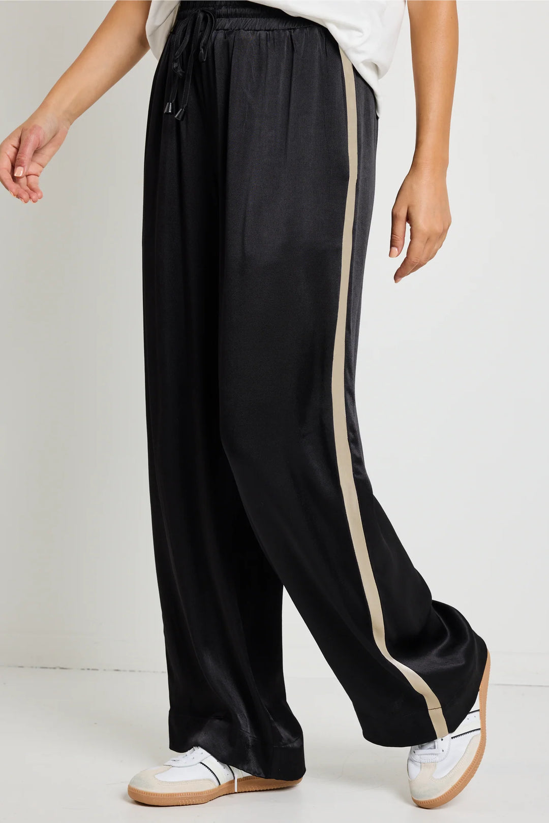 Townie Black satin side stripe pant