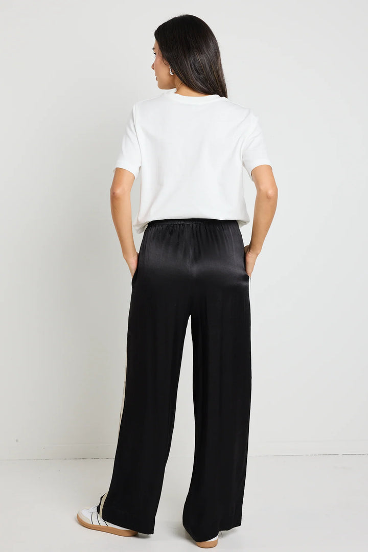 Townie Black satin side stripe pant