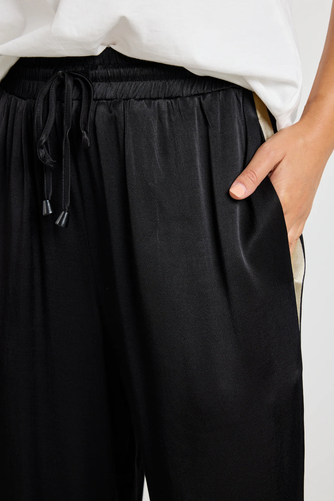 Townie Black satin side stripe pant
