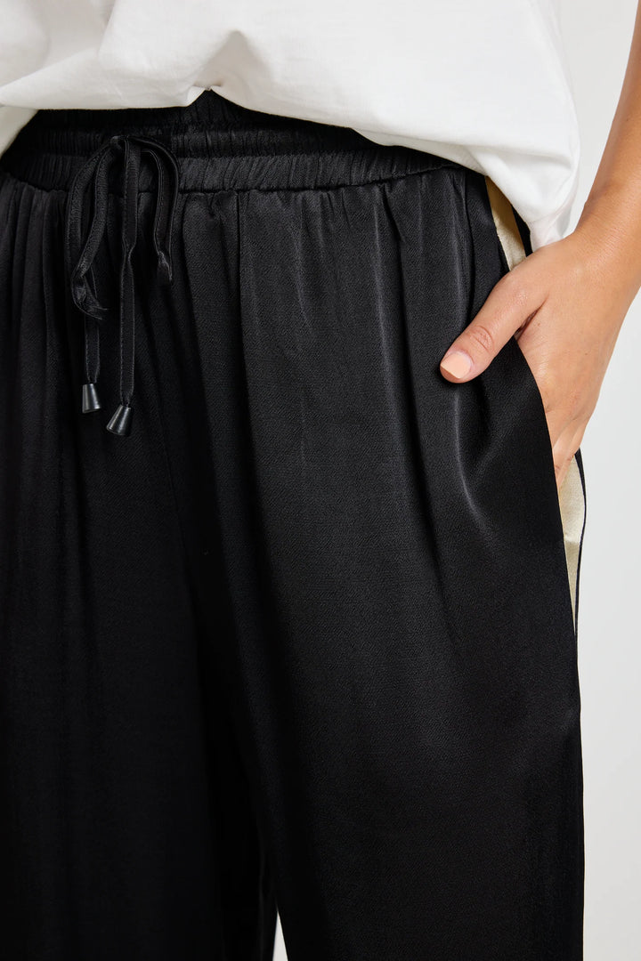 Townie Black satin side stripe pant
