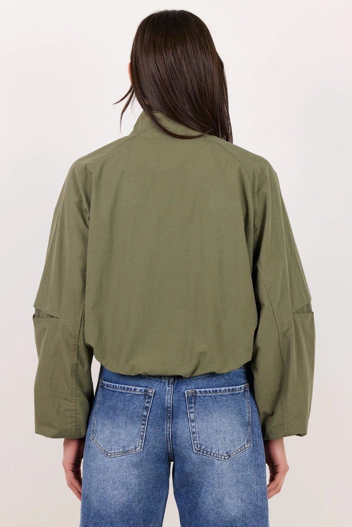 Trackside Khaki Funnel Neck  Bomber | Stories Be Told