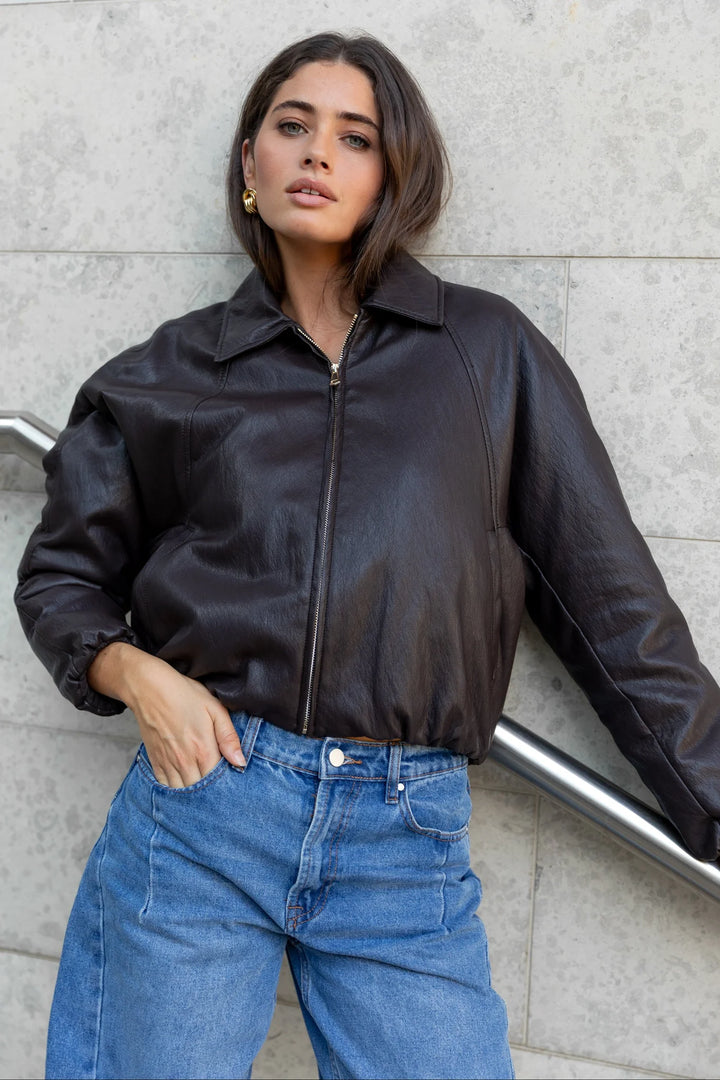 Troupe Bubble Hem PU Bomber Jacket