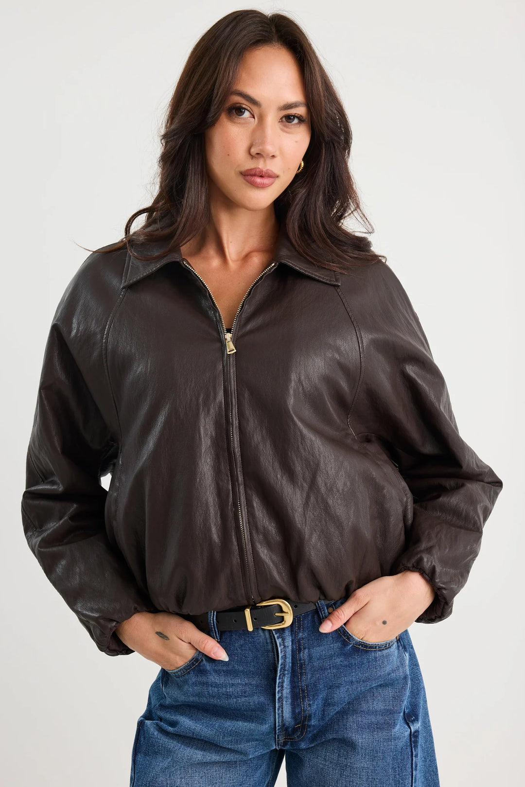 Troupe Bubble Hem PU Bomber Jacket
