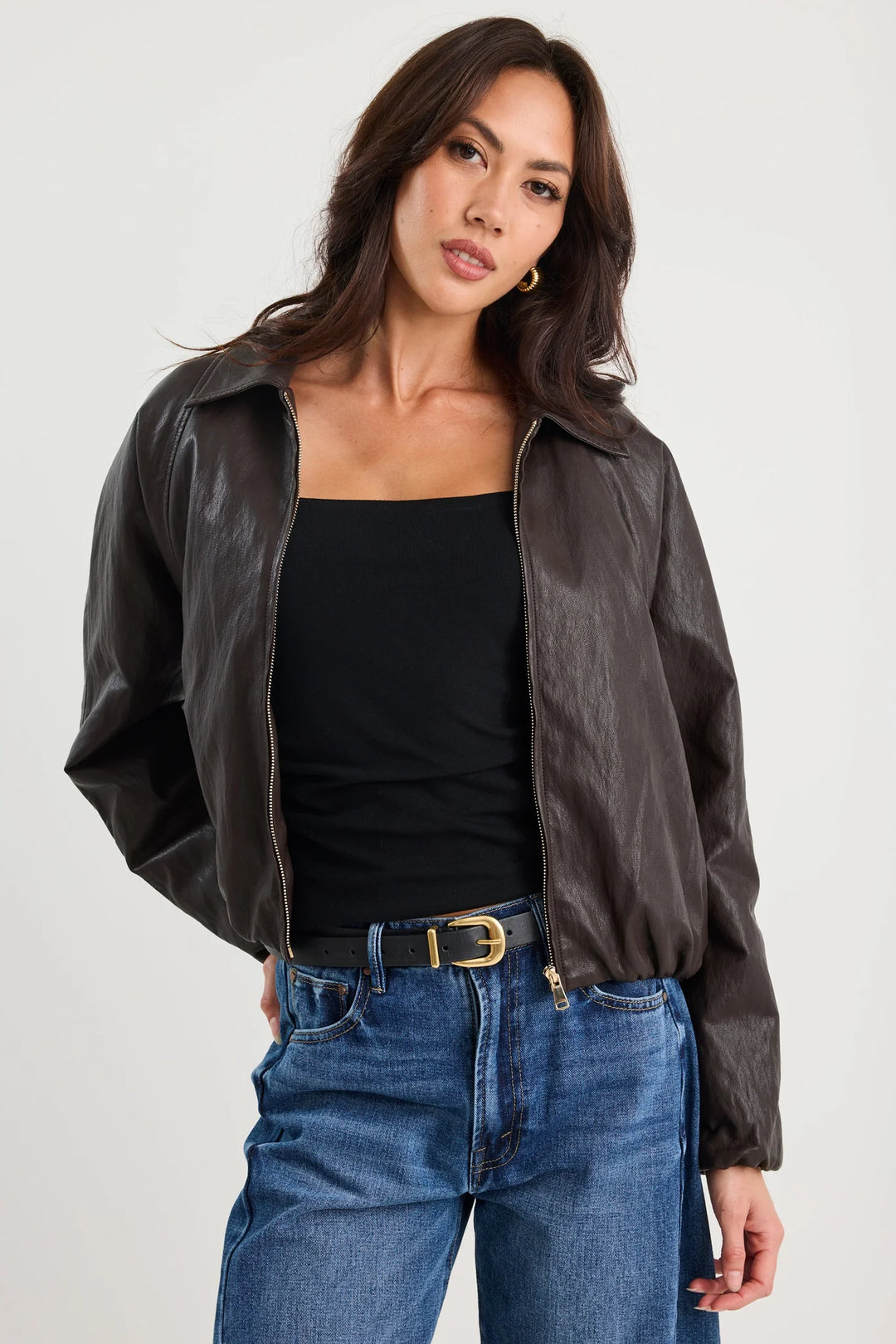 Troupe Bubble Hem PU Bomber Jacket