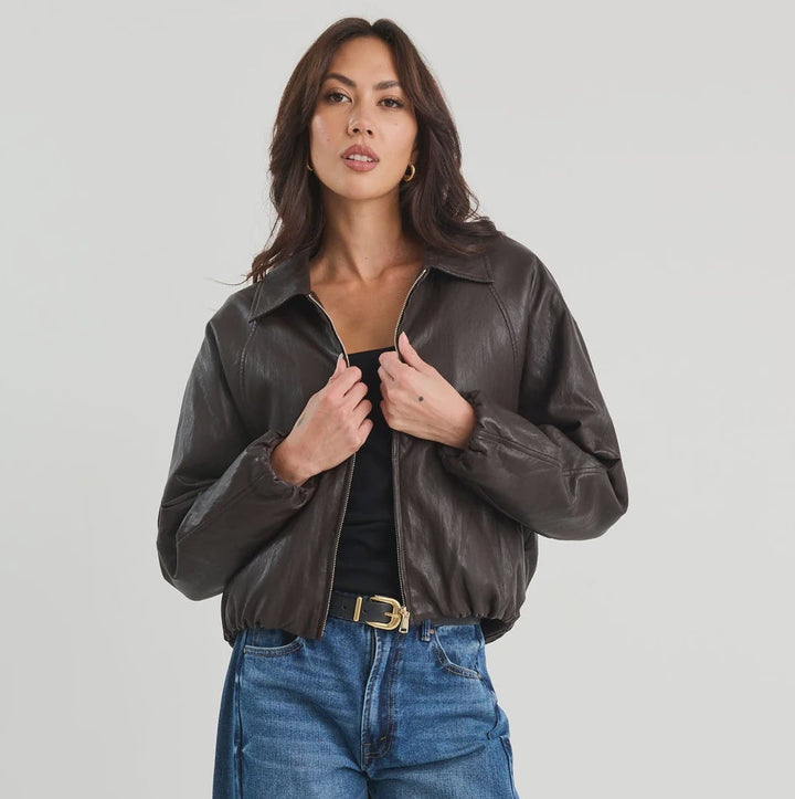 Troupe Bubble Hem PU Bomber Jacket