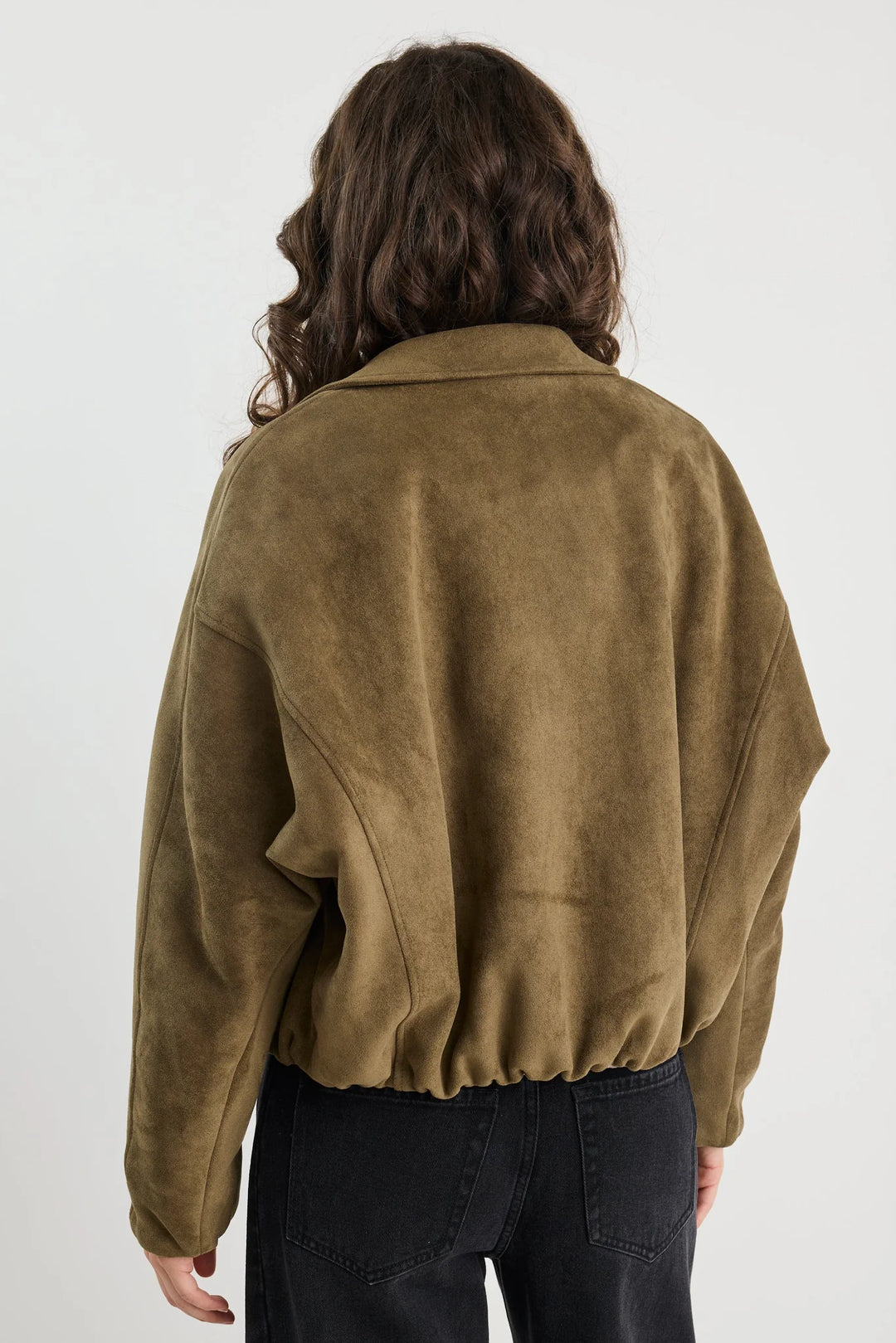 Troupe Khaki Faux Suede Zip Through Bubble Hem Jacket